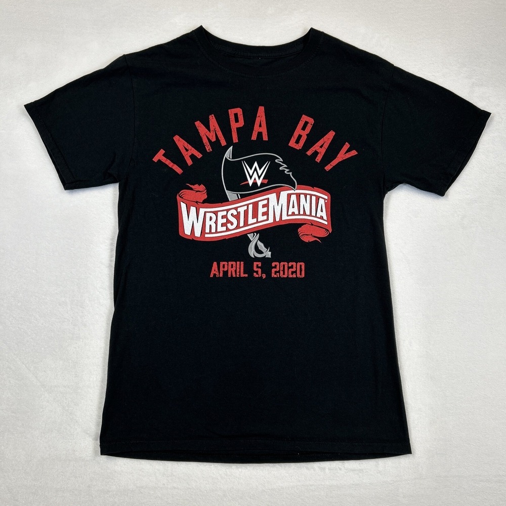 WWE Shirt Adult Small Black Red Wrestling 2020 Wrestlemania Tampa Bay WWF Mens